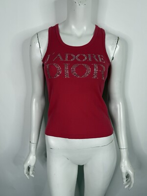 Vtg Christian Dior By John Galliano Pink Crystal 'J'adore' Tank