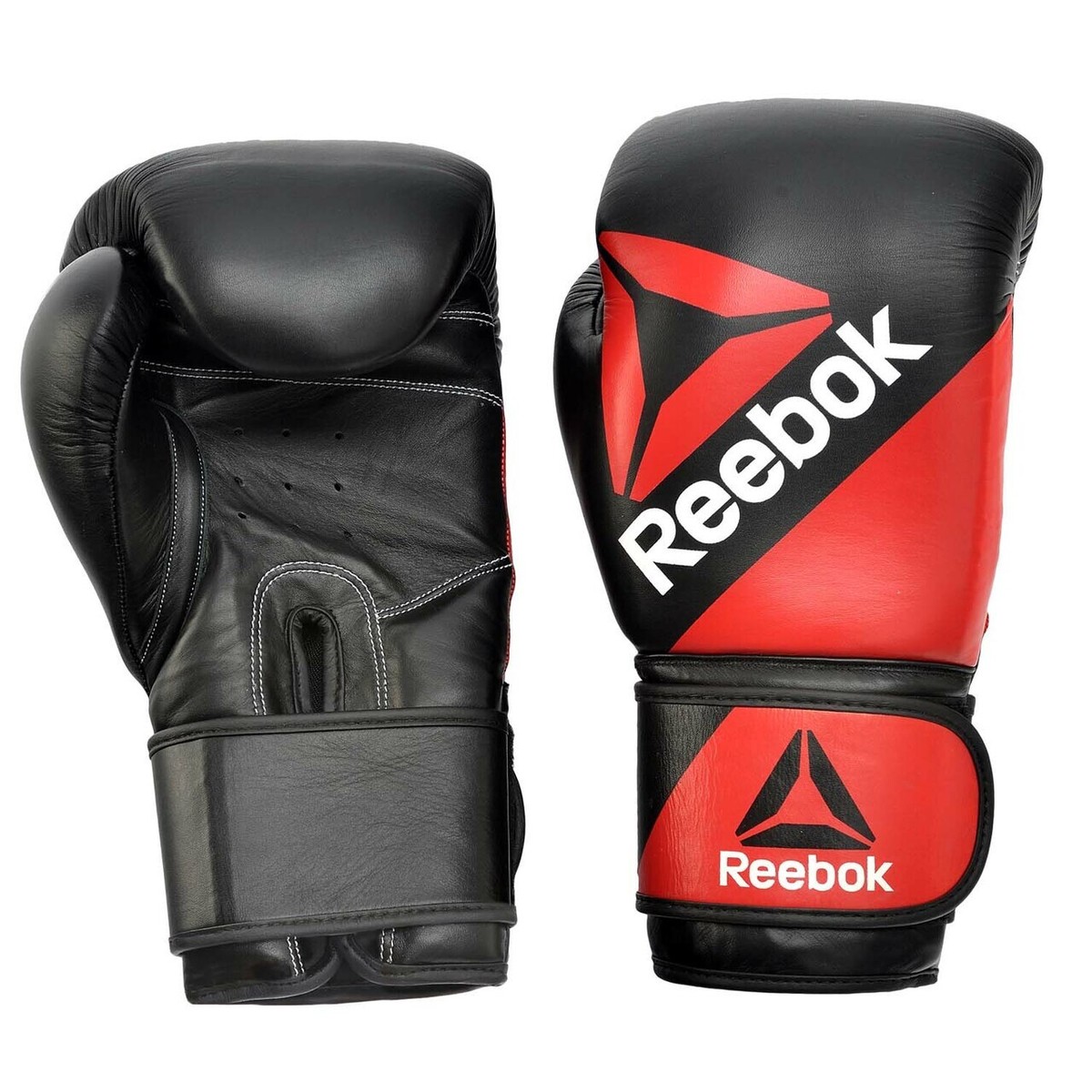 REEBOK Combat Leather Double Strap Training Boxing Gloves - Black