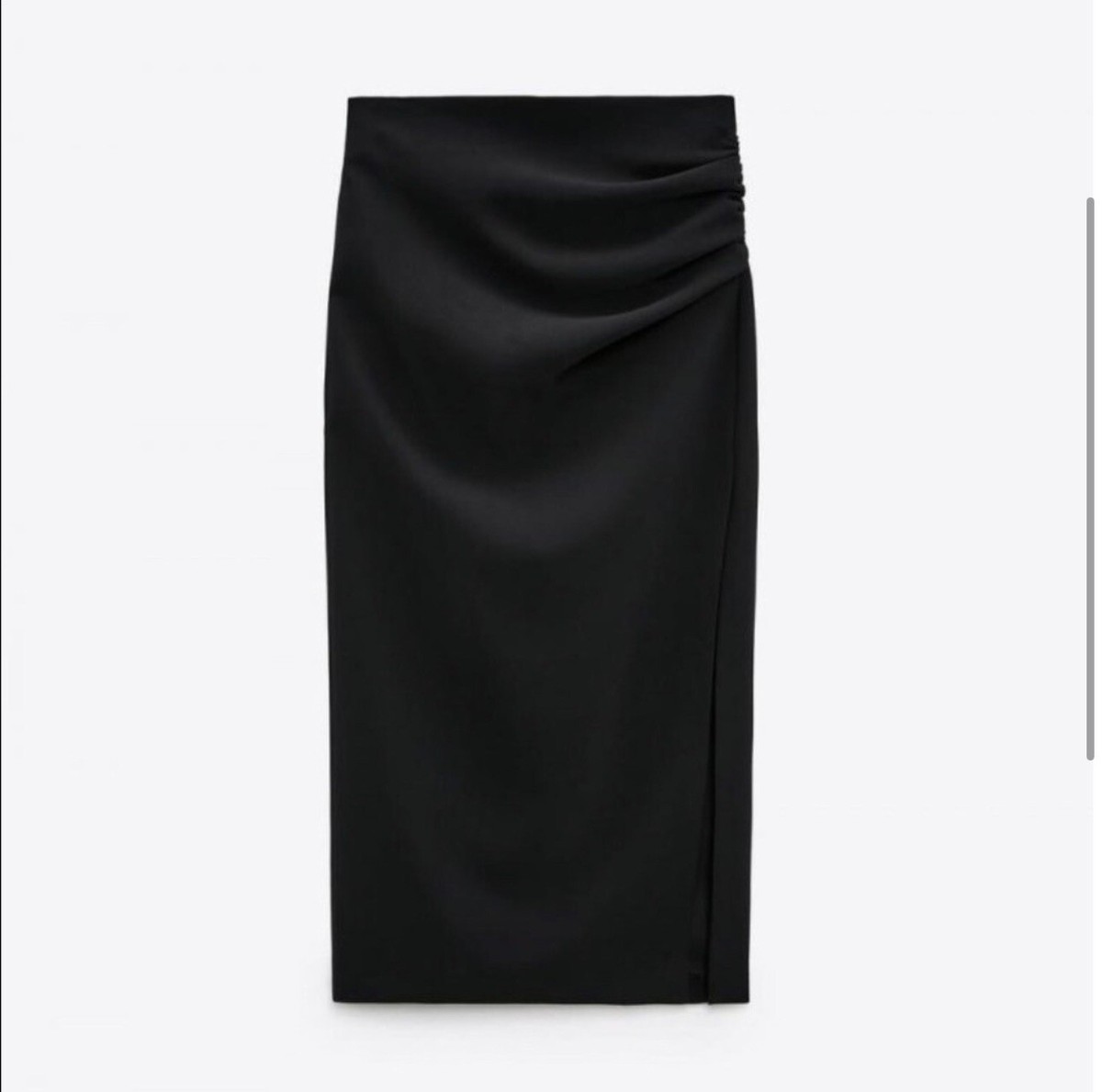NEW ZARA Womens Draped Pencil Skirt Black Midi Skirt Side Slit