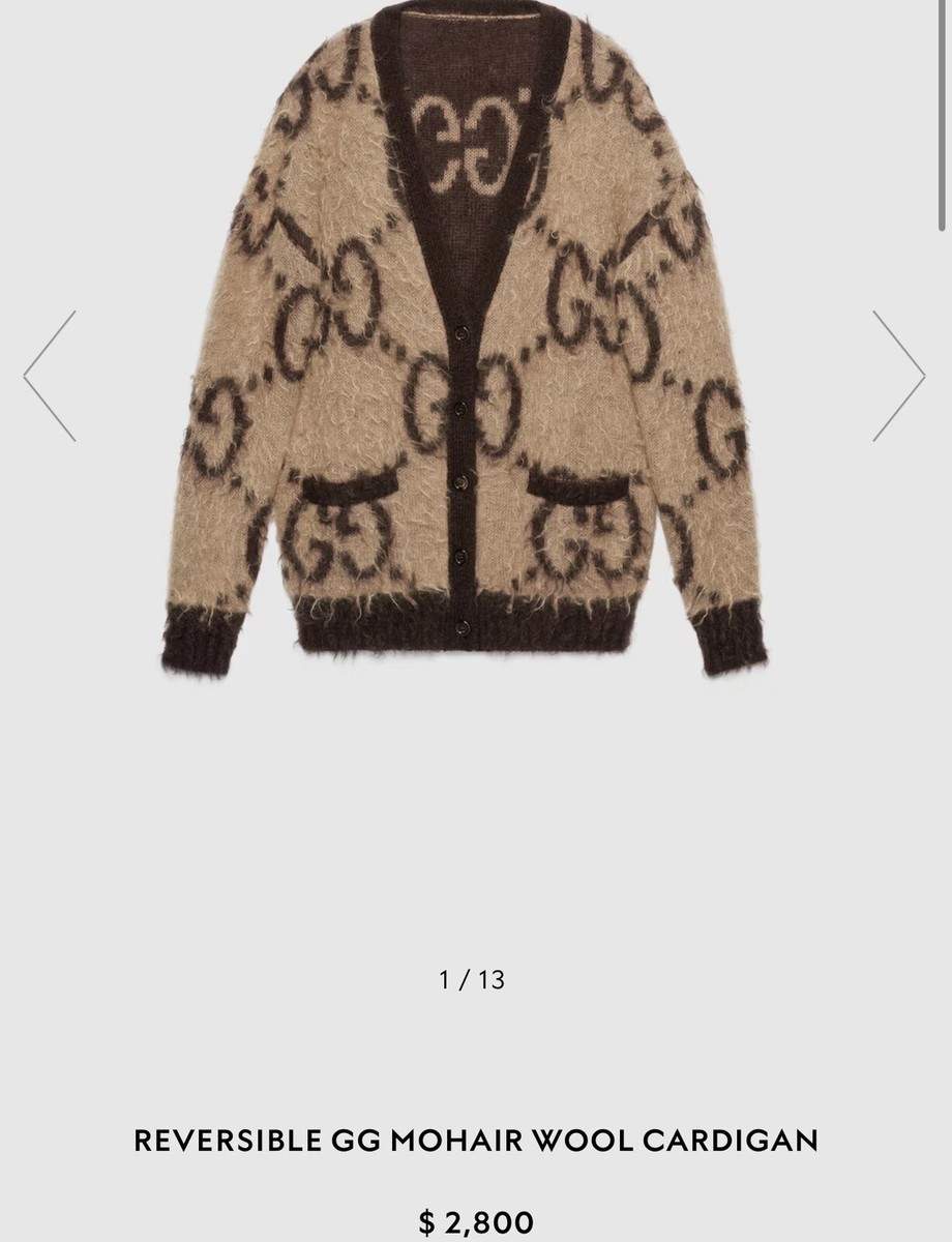 100% Authentic GUCCI Reversible Mohair Wool Cardigan $2800+Tax