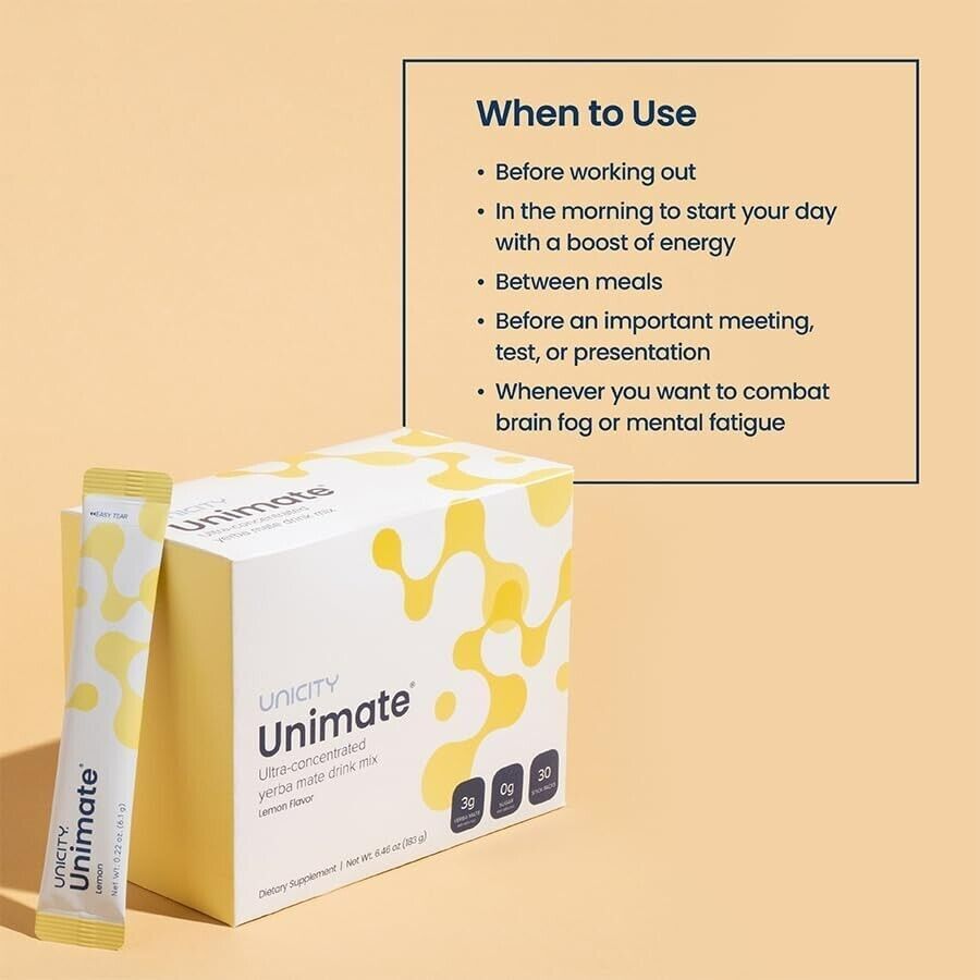 Unicity Unimate Dietary Supplement LEMON FLAVOR Drink Mix 5/10/30