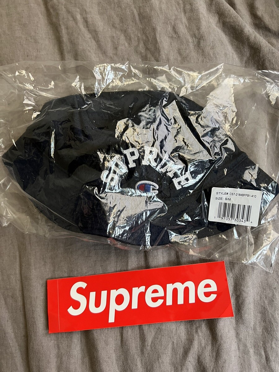 SUPREME X CHAMPION MESH CRUSHER BUCKET HAT SS24 SIZE S/M NAVY Free
