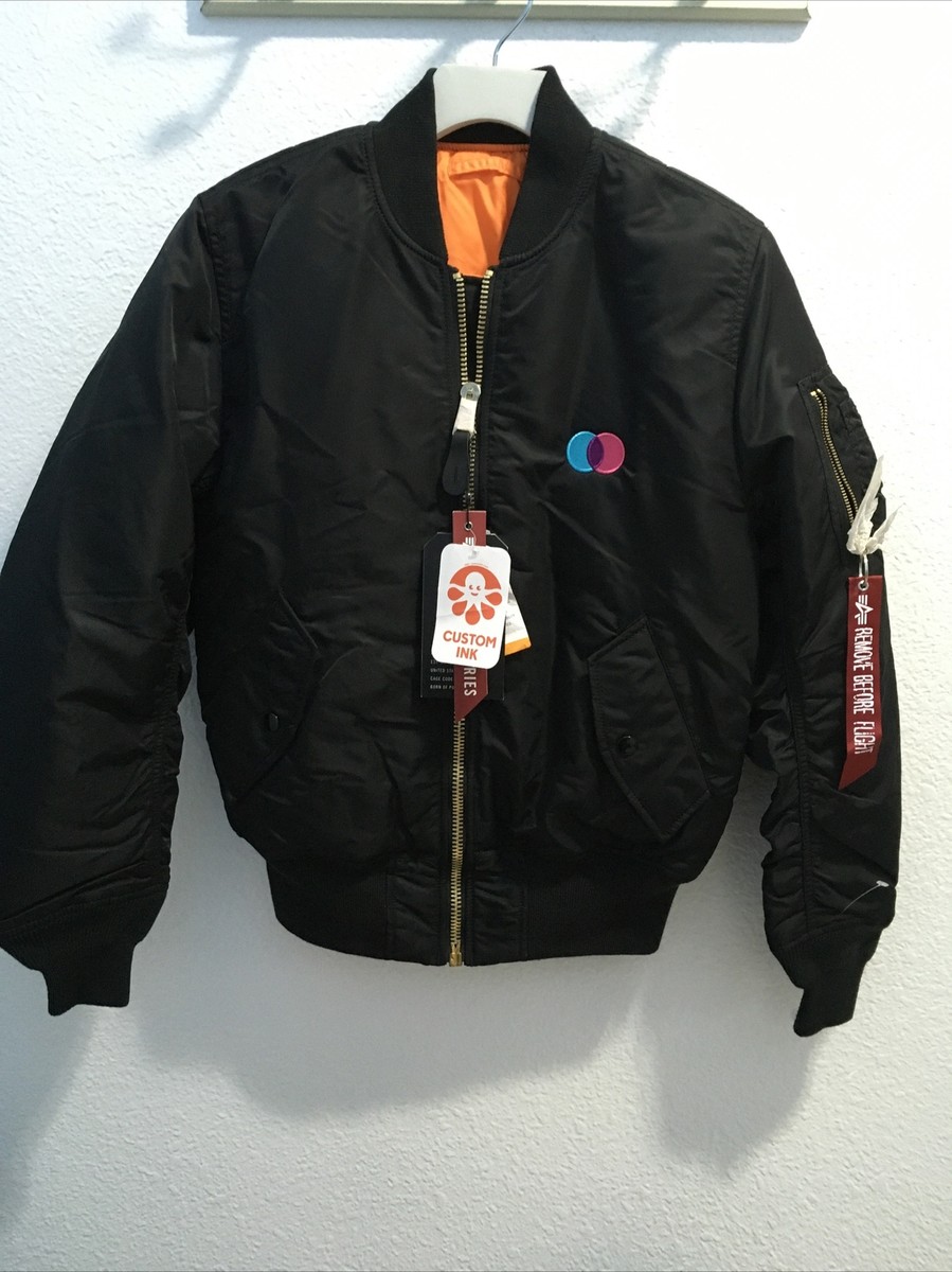 Alpha Industries MA 1 Flight Bomber Jacket Black Orange Size XS