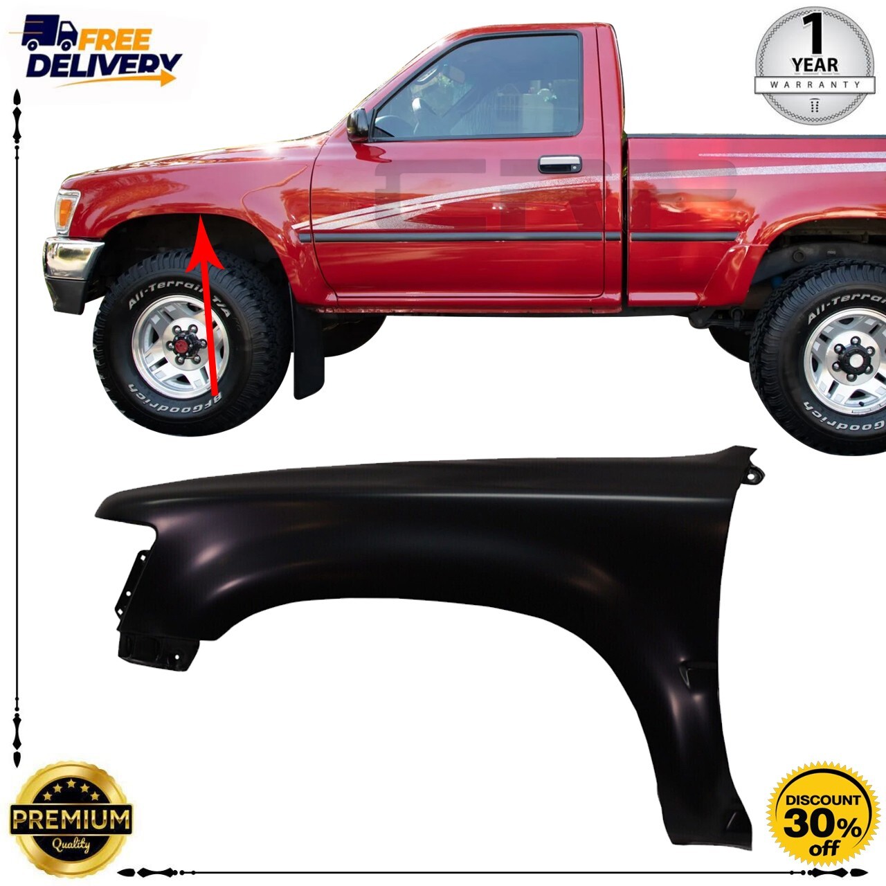 Fender For 1989-1995 Toyota Pickup 4WD Front Driver Side Primed