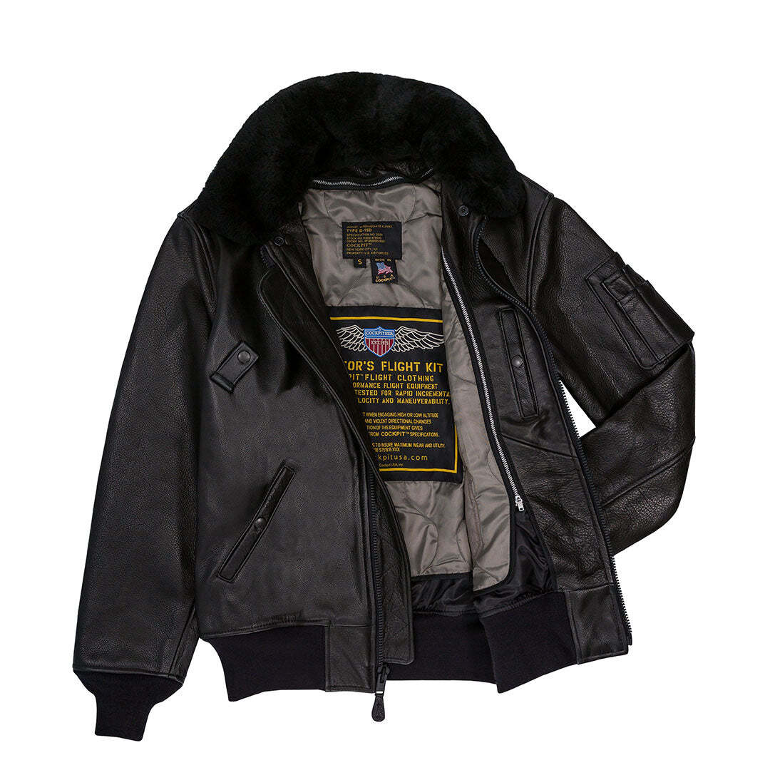 Cockpit USA B-15 Leather Flight Jacket With Removable Liner Black