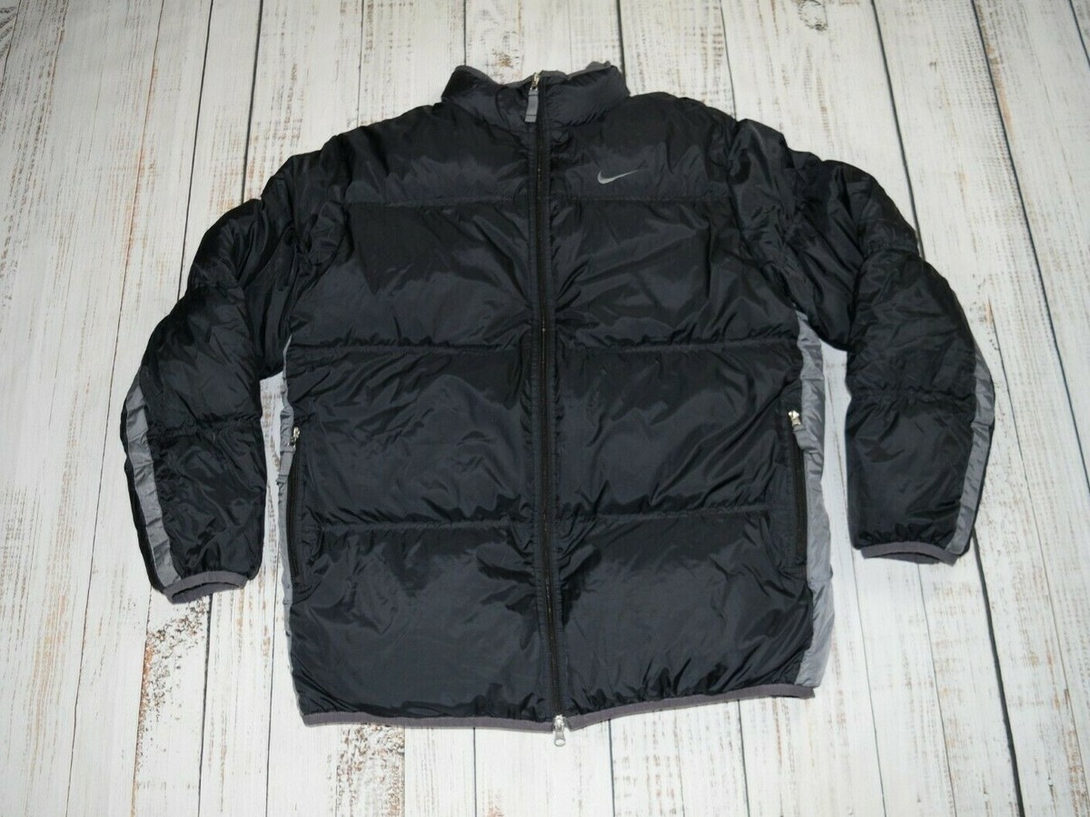 VINTAGE 00's NIKE MENS BLACK DOWN PUFFER JACKET EMBROIDERED RARE