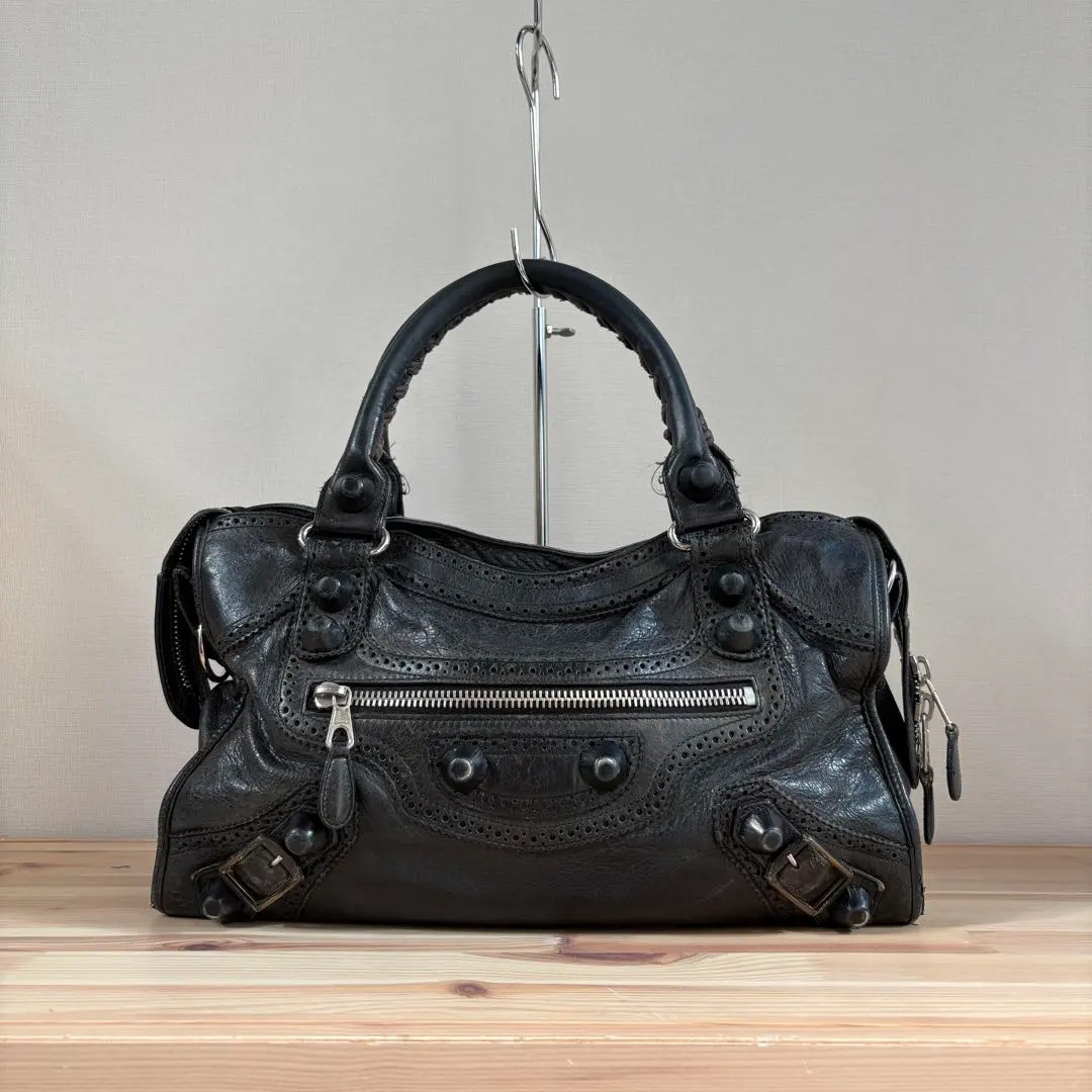 Authentic Balenciaga The Giant City Leather Black 204529 Hand Bag