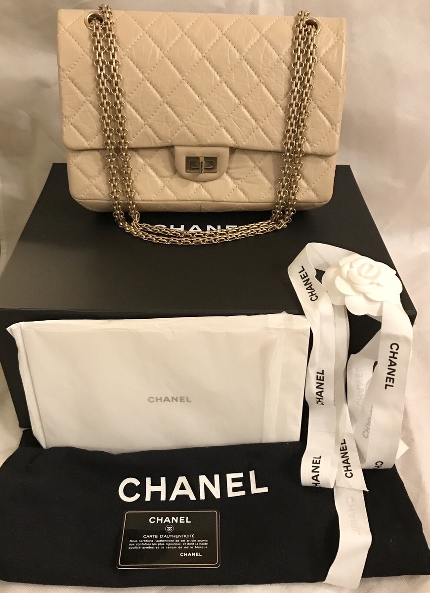 RARE CHANEL BEIGE 2.55 REISSUE 226 DOUBLE FLAP QUILTED BAG