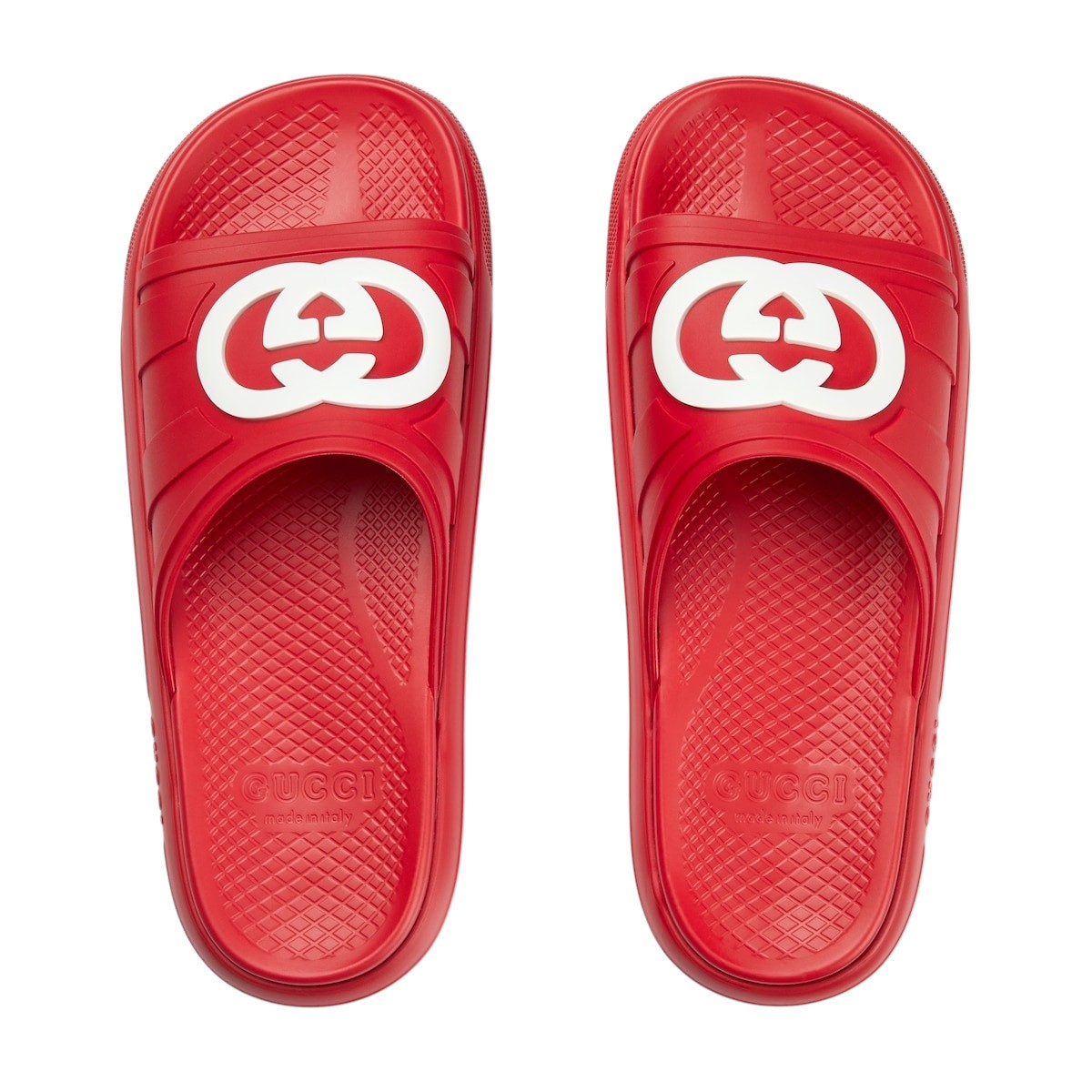 Authentic Men's Gucci Red Interlocking G Rubber Slides Sandals
