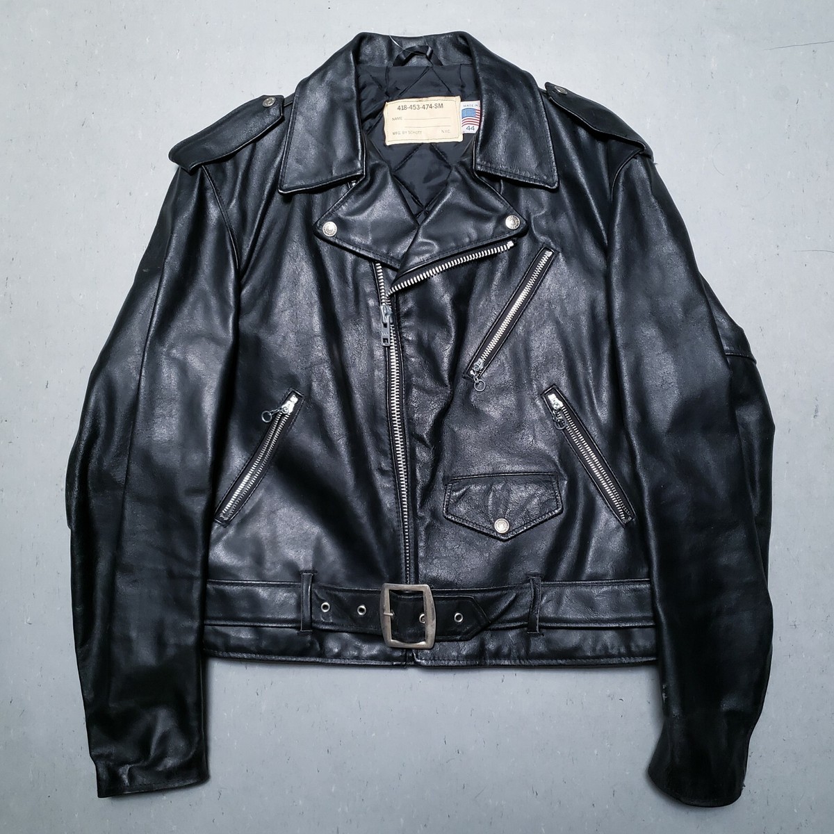Vtg SCHOTT PERFECTO 418-453-474 Black Leather Motorcycle Jacket 44