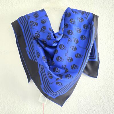 Alexander McQueen Biker Crashed Skull Silk Scarf Bright Blue Black