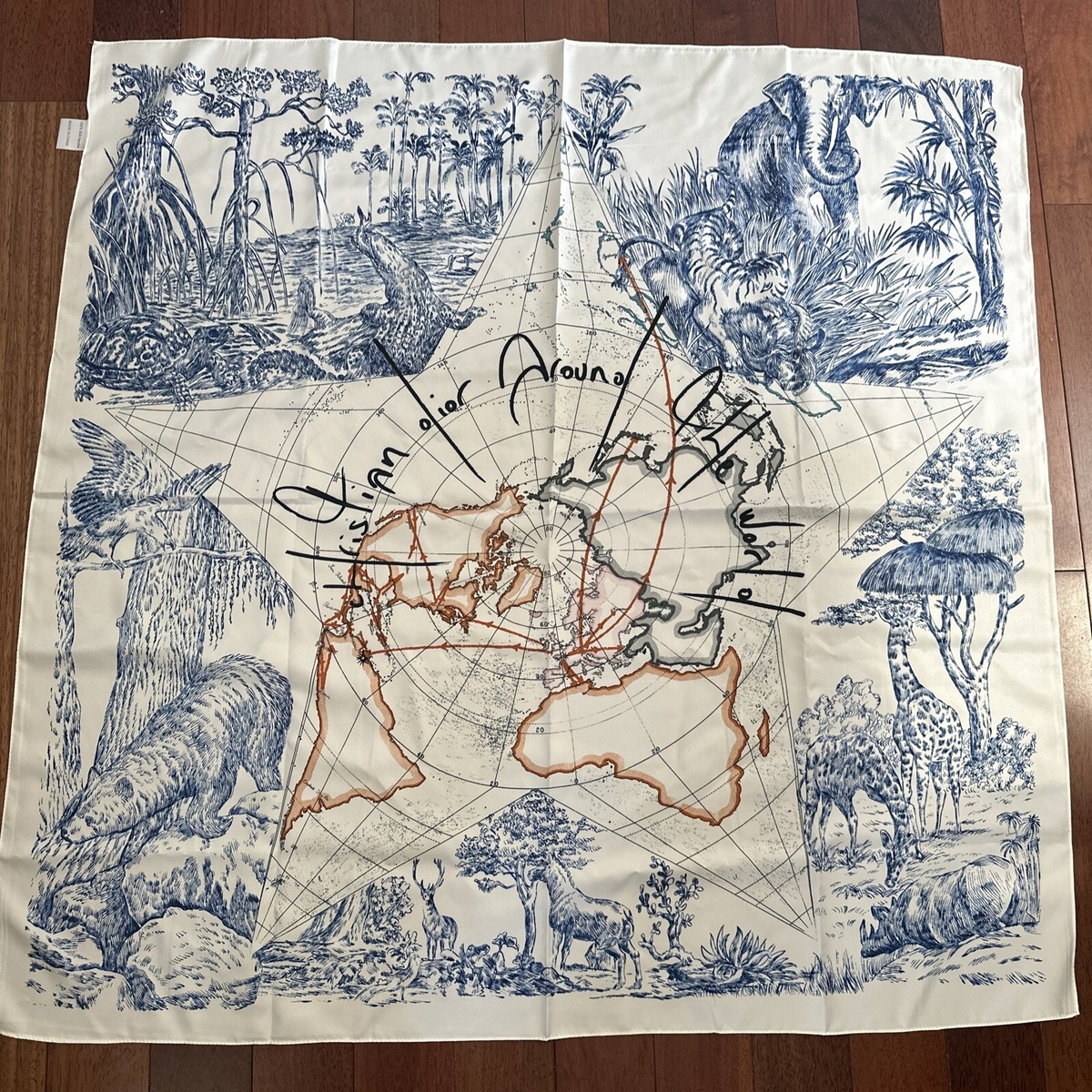 Christian Dior 地図柄スカーフ 約90cm x 90cm Christian Dior 地図柄