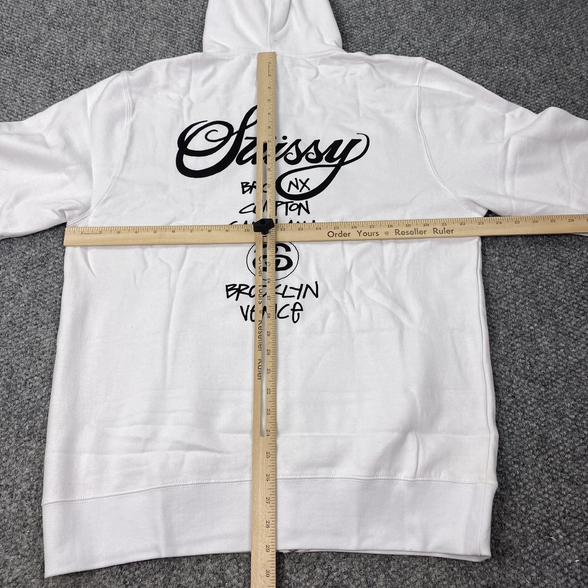 Stussy Hoodie Mens XL White World Tour Zip Hood Made USA Logo