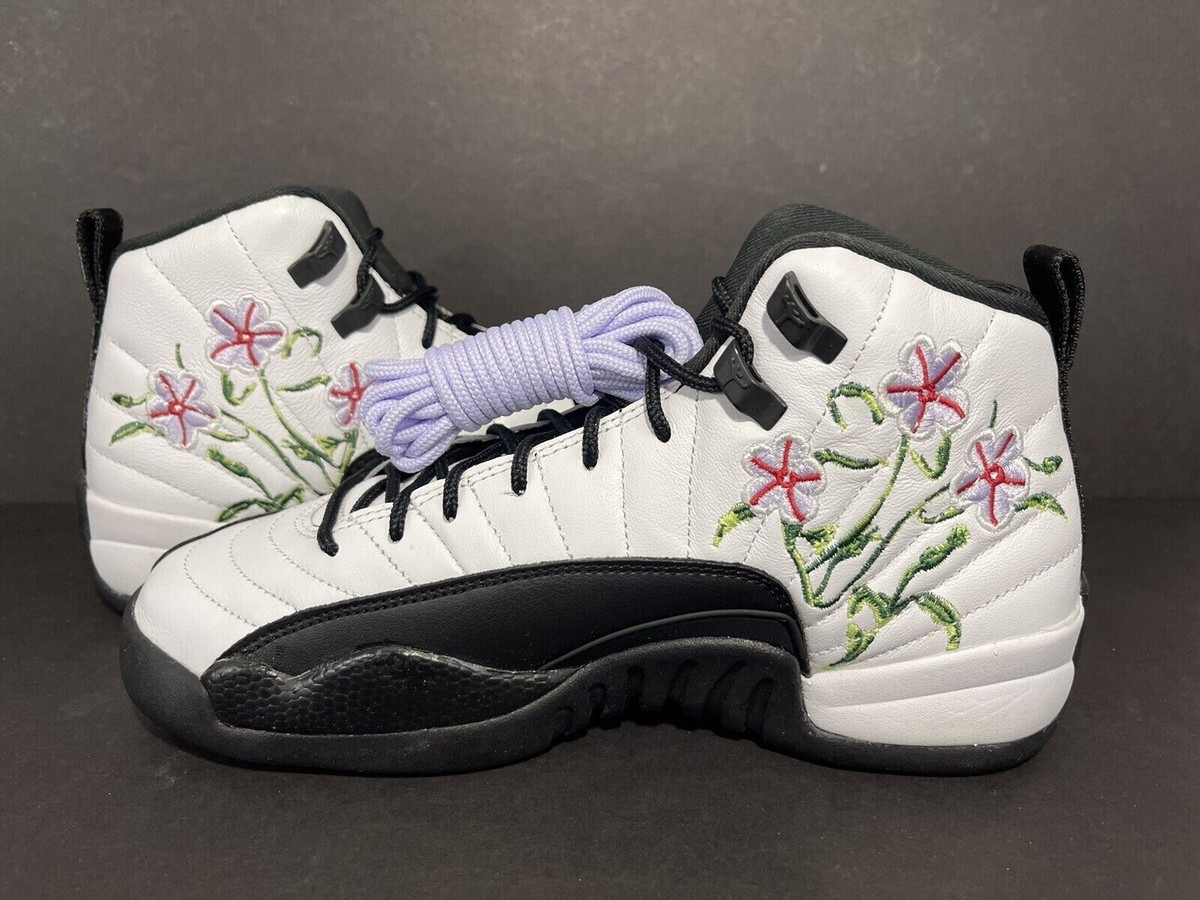 🏀 Air Jordan 12 Retro Floral White Black Shoes DR6956-100 GS 6y