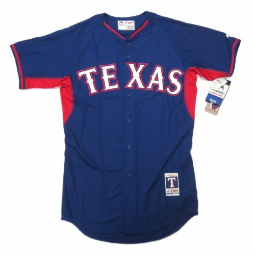 Texas Rangers Majestic Jersey Blue Size 42 Button Up | eBay