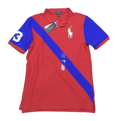 Polo Ralph Lauren Boys Red/Blue Big Pony Stripe Sash Mesh S/S Polo