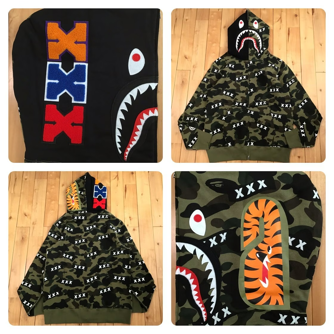 BAPE × GOD SELECTION XXX Shark Full Zip Hoodie Green A Bathing Ape