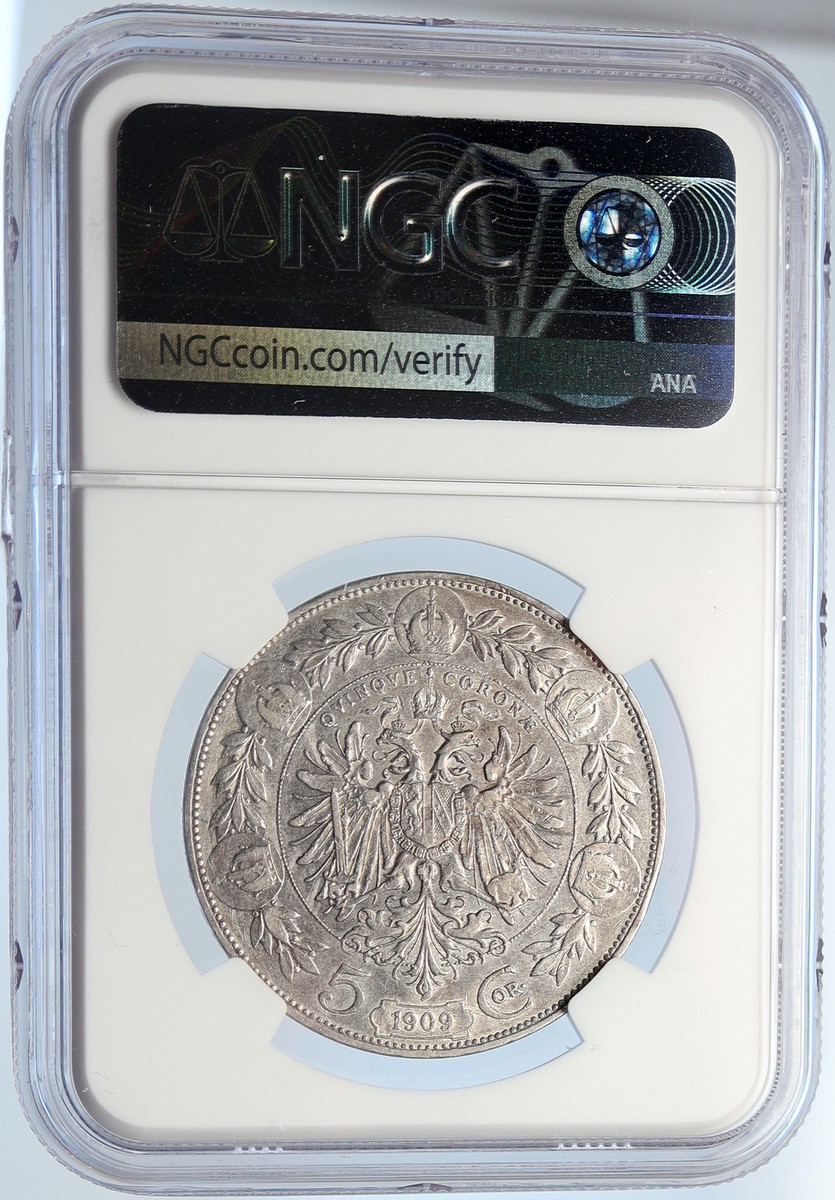 1909 AUSTRIA w King FRANZ JOSEPH I Austrian Silver Old 5 Corona