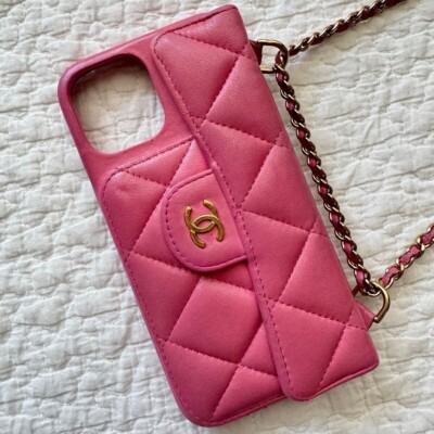 CHANEL iPhone Case 12 PRO Matelasse Chain Shoulder Strap Coco Mark