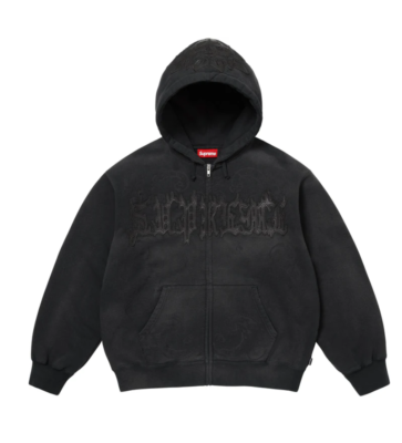 New Supreme Leather Applique Zip Up Hooded Sweatshirt Black Hoodie