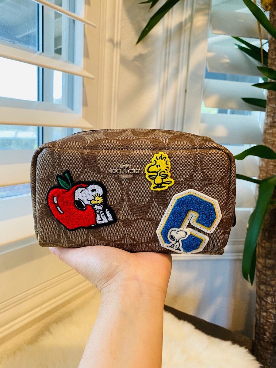 Coach Peanuts Snoopy Woodstock Boxy Cosmetic Case Sig Canvas