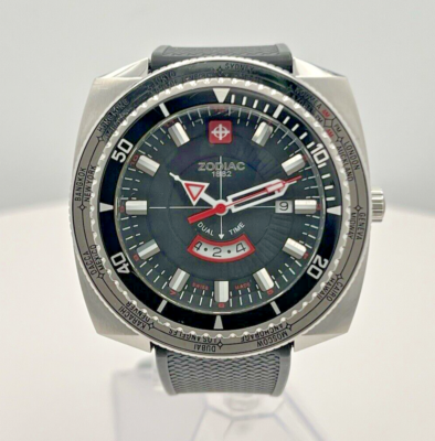 Zodiac Super Seadragon Dual Time and Date Watch in Stainless Steel