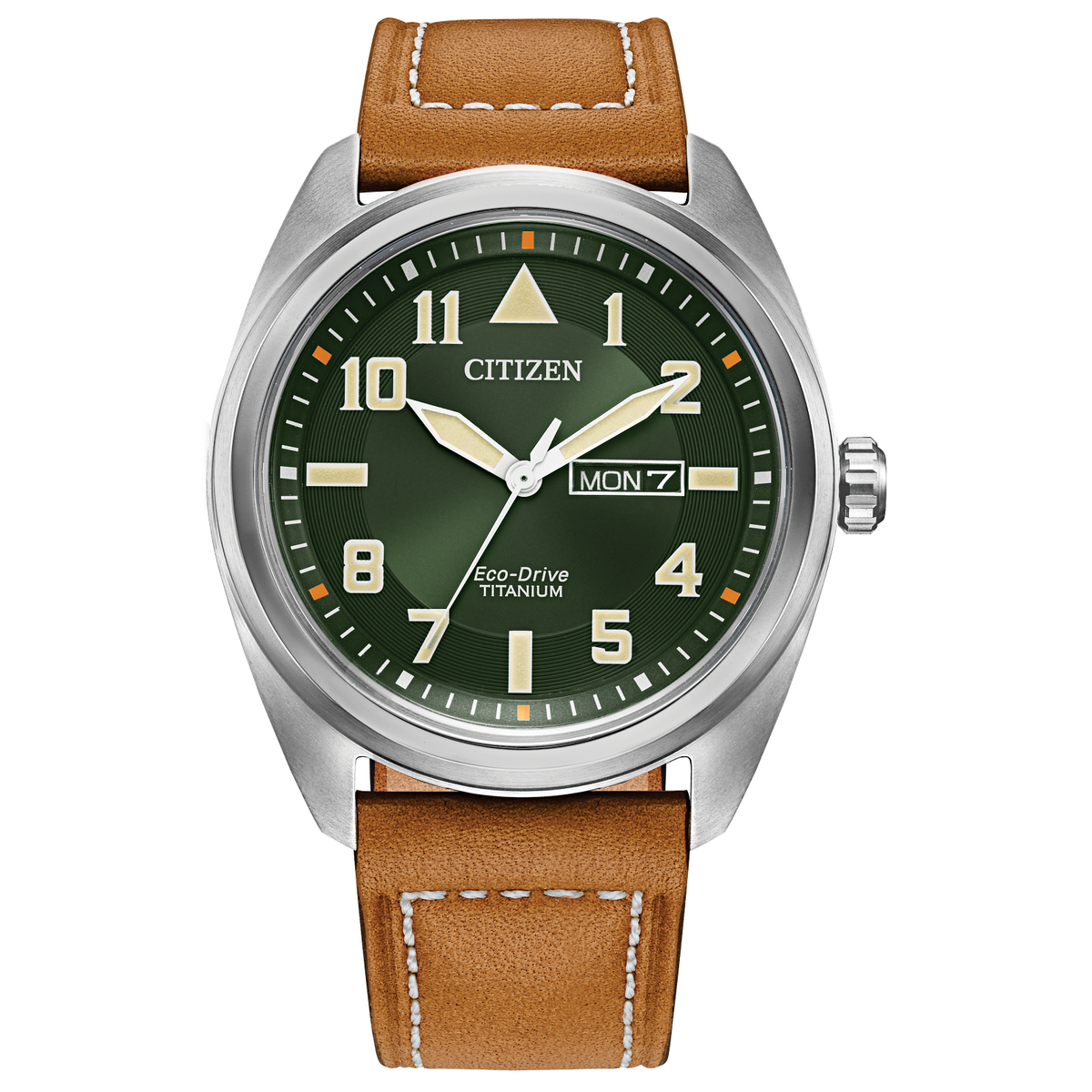 Citizen Eco Drive Garrison Green Dial Super Titanium Leather Strap