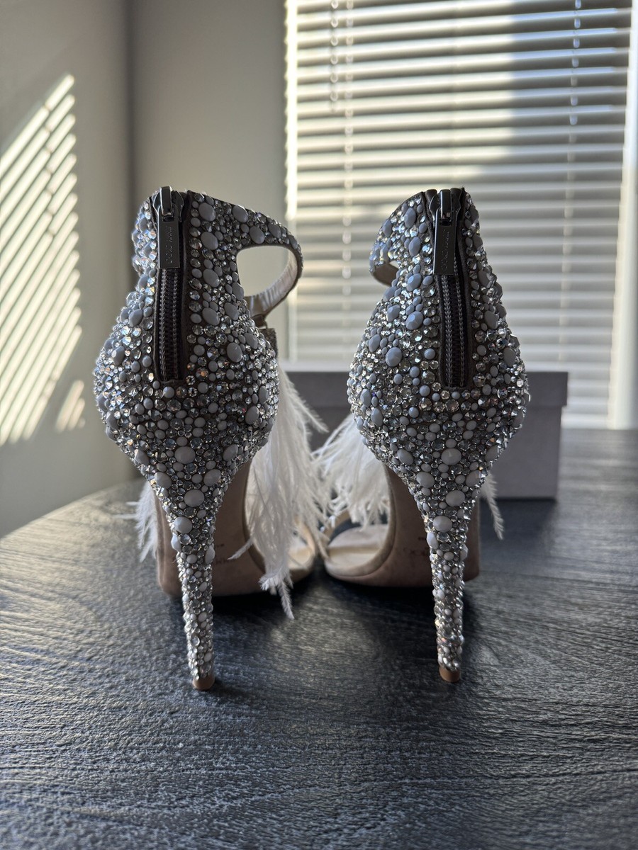 Jimmy Choo Viola 110 Feather Crystal Embellished Heels Size 38.5