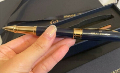 HARRY WINSTON Original Novelty Navy/Gold Twisted Ballpoint Pen w