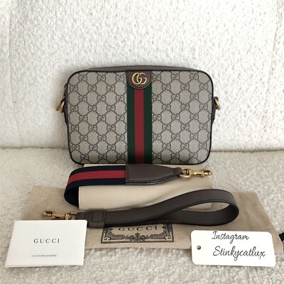 NEW GUCCI 699439 OPHIDIA GG SUPREME CANVAS WRISTLET CROSSBODY
