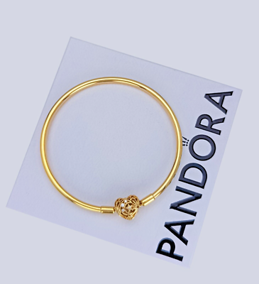 New 100% Authentic PANDORA Celestial 14K Gold P Heart Clasp Bangle