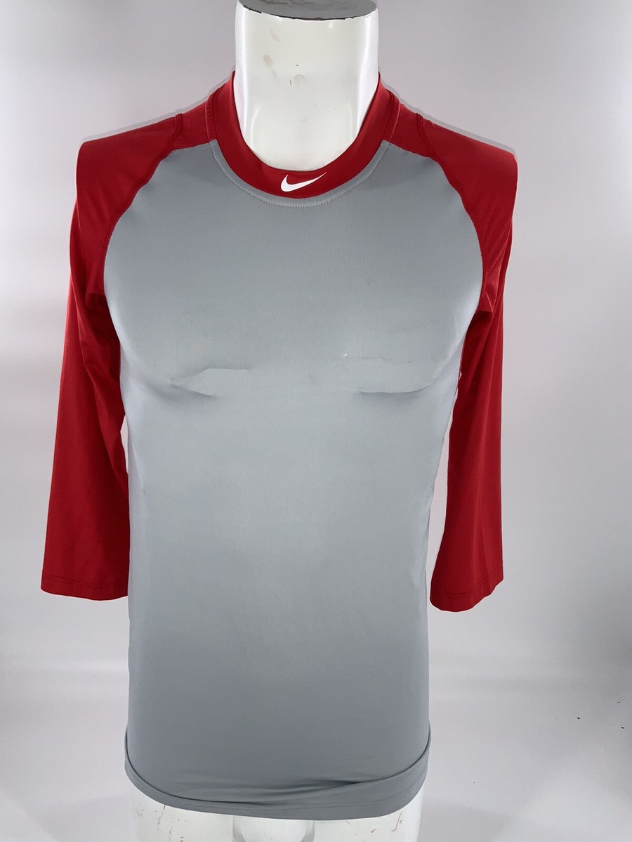 Nike Pro Combat MLB Baseball Fitted Undershirt S Gray Red Sleeve