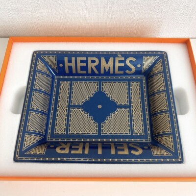 Hermes Sellier Change tray porcelain Ashtray blue plate Vide Poche