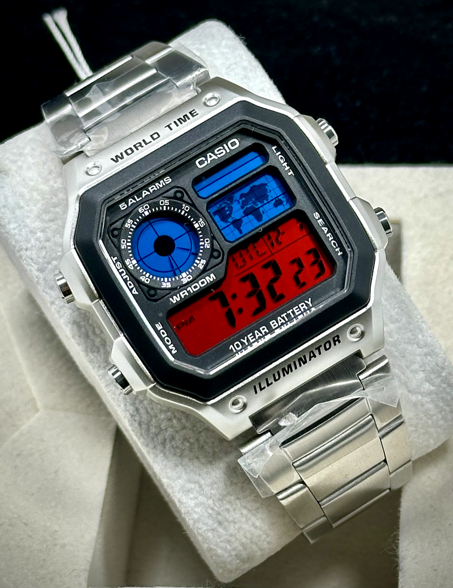 Reverse Pepsi - Custom Casio Royale AE1200WHD Steel Digital World