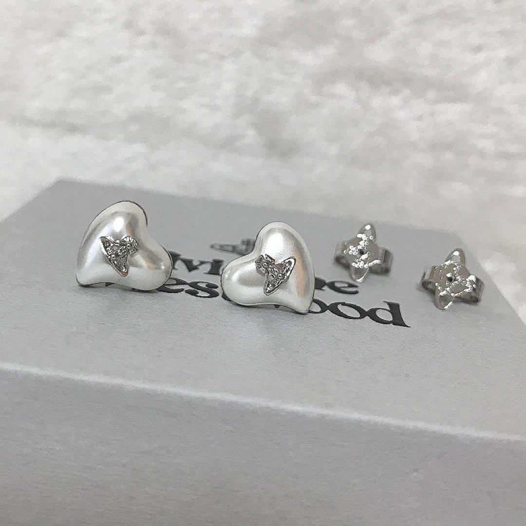 Vivienne Westwood Earrings Pierce Heart Pearl Silver NO BOX