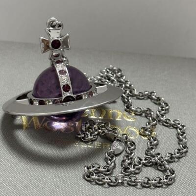 Vivienne Westwood Necklace Medium Orb Silver Purple Top 6.5 x 6cm