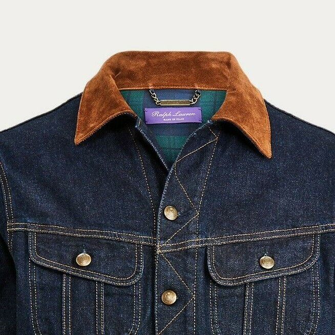 Ralph Lauren Purple Label Italy Slim Leather Suede Indigo Denim