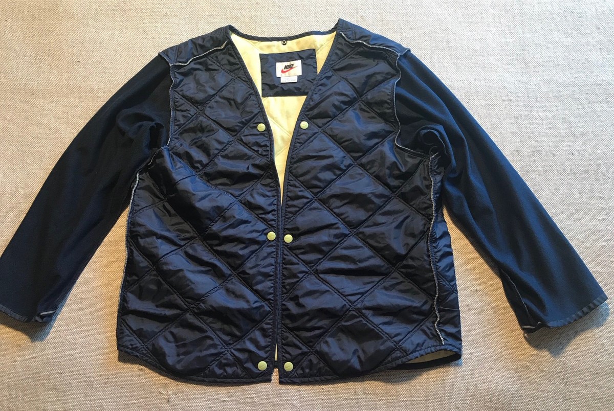 Vintage Nike Jacket Large 12-14 Navy Blue Quilted Open Front Nylon