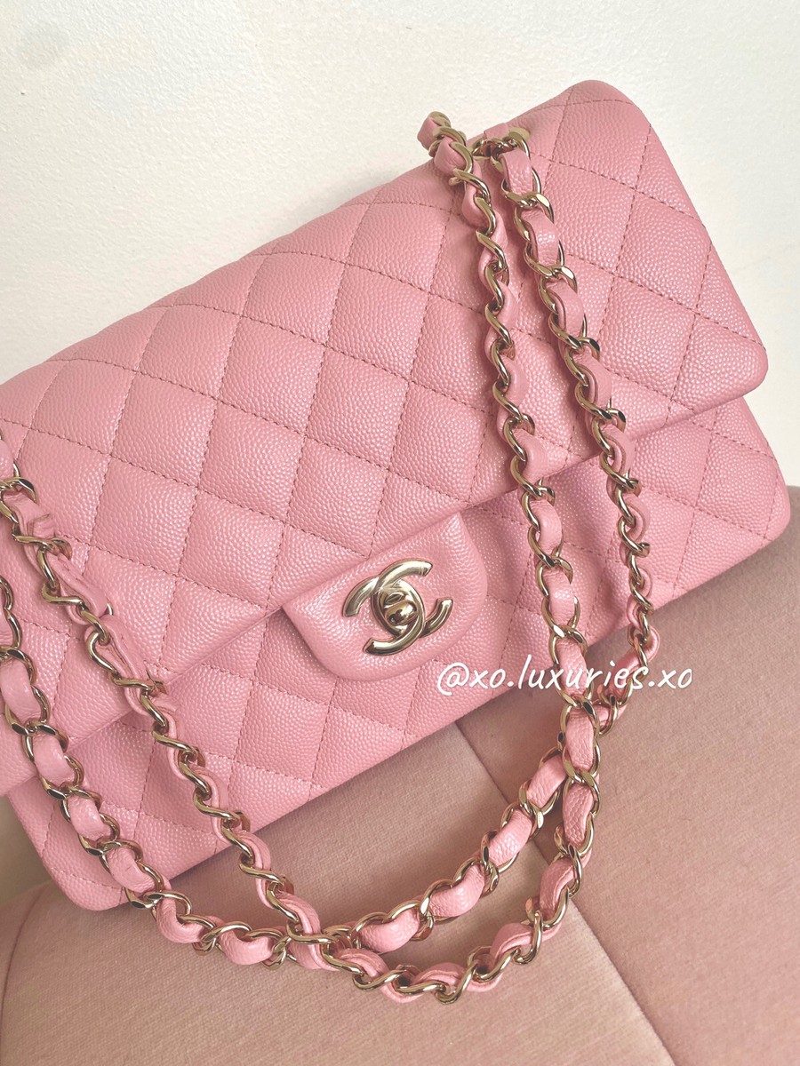 Authentic Chanel RECEIPT Medium 22C Sakura Pink Caviar Gold GHW
