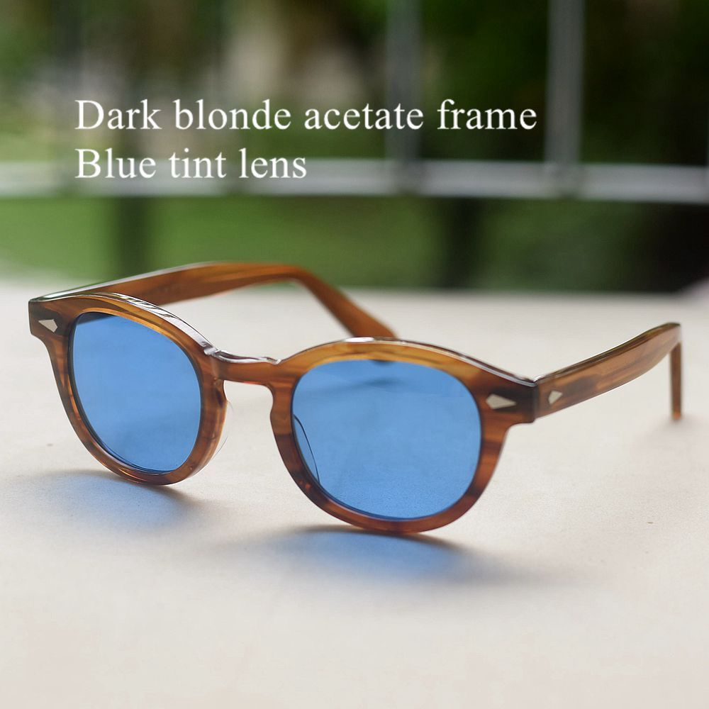 Johnny Depp blue sunglasses men dark blonde glasses frame blue