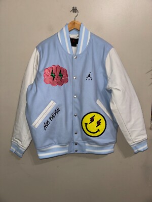 Jordan x J Balvin Varsity Jacket Leather Sleeve Snap Men's Size L