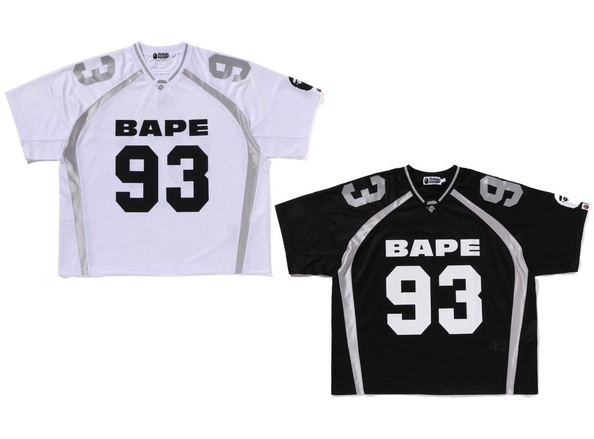 A BATHING APE Men's LINE CAMO JACQUARD RELAXED FOOTBALL JERSEY TEE