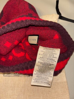 セール中】GUCCI 赤 ウール ベレー帽 GUCCI Beanie Knit Hat Red GG