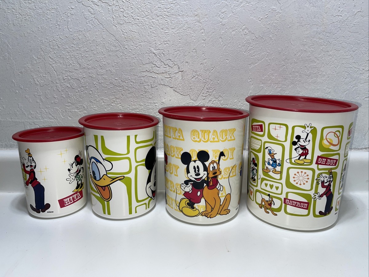 Set of 4 Tupperware Disney Canisters Mickey Mouse Minnie Goofy