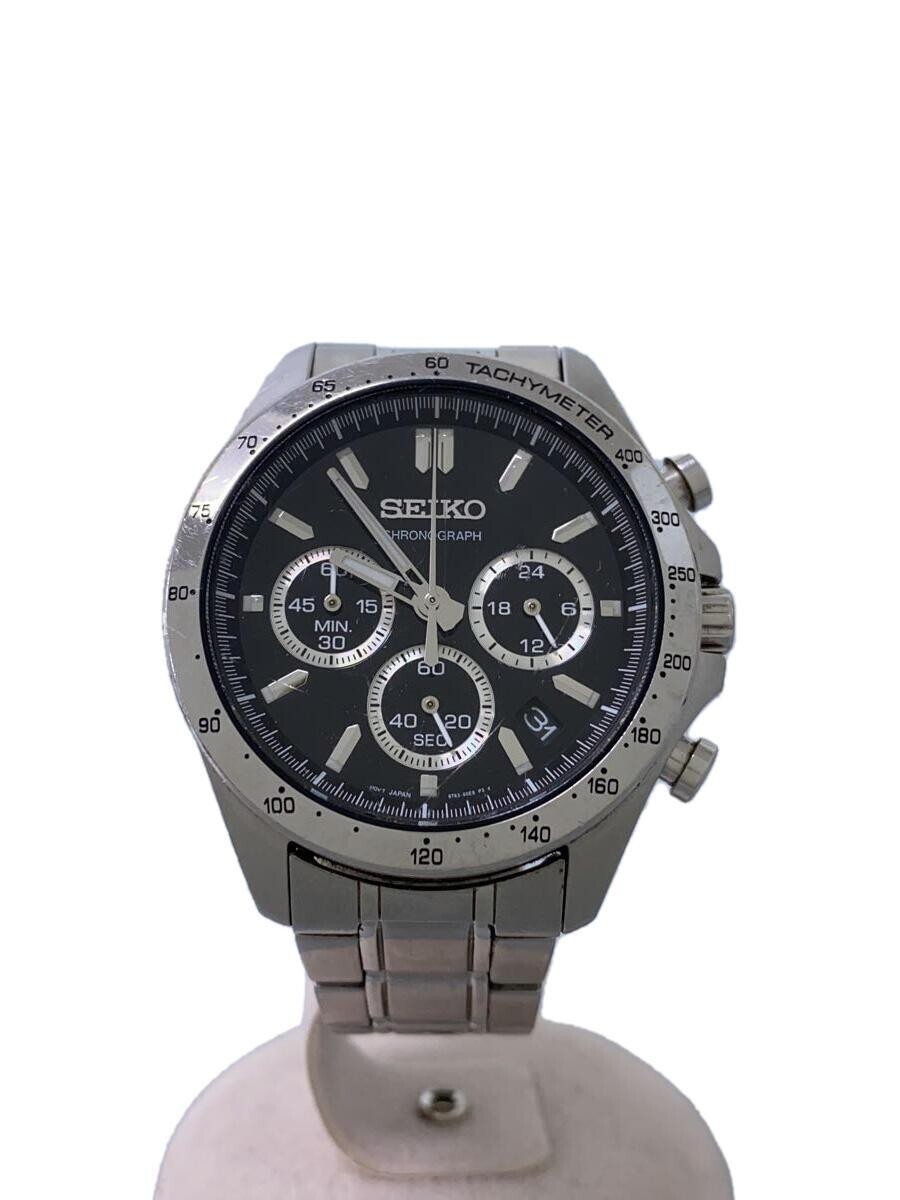 SEIKO CHRONOGRAPH 8T63-00D0 100M Quartz Date Black Dial Wristwatch