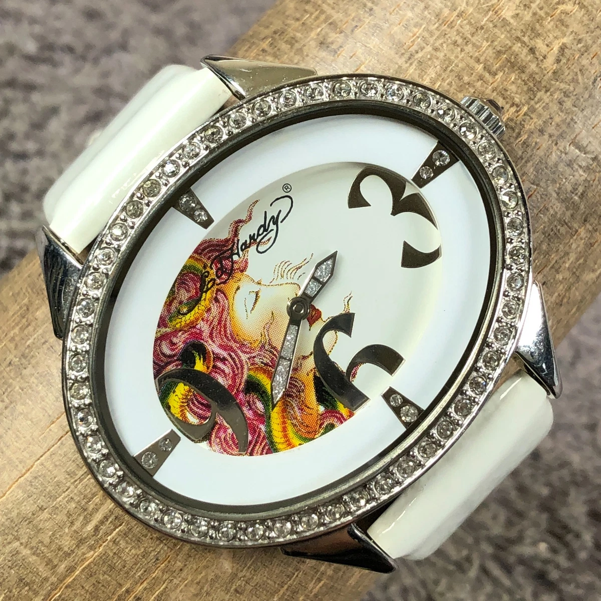 Ed Hardy Showgirl Women SG-MA1831 Pave Leather Oval Quartz 45mm