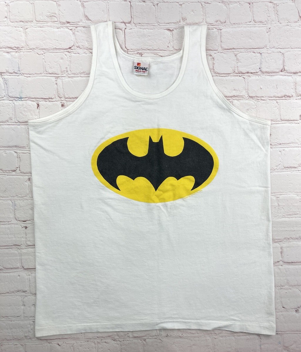Vintage 90s Batman DC Comics Gotham Bat Signal VTG White Tank Top