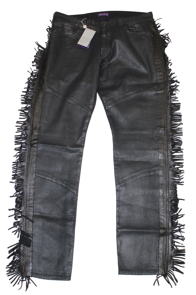 Ralph Lauren Purple Label Black Fringe Western Waxed Stretch