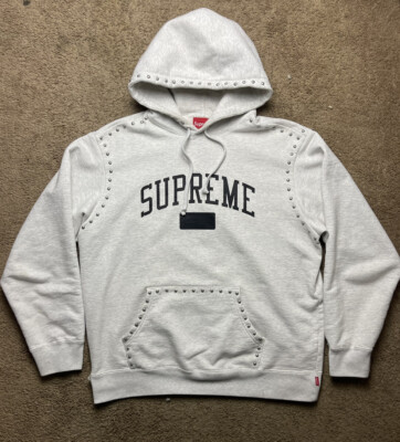 Gray Supreme FW18 Studded Collegiate Hooded Hoodie Sweatshirt