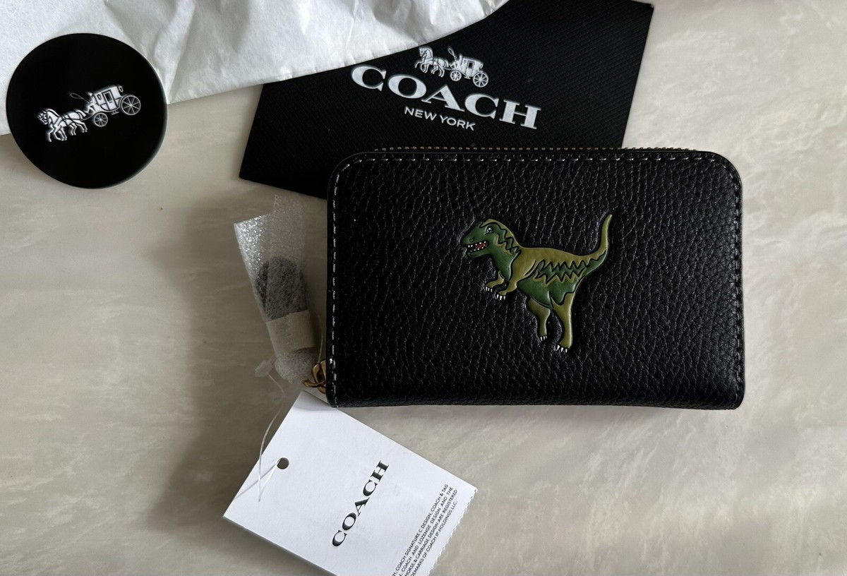 NWT COACH REXY BLACK LEATHER ZIP AROUND CARD CASE CZ118 | eBay